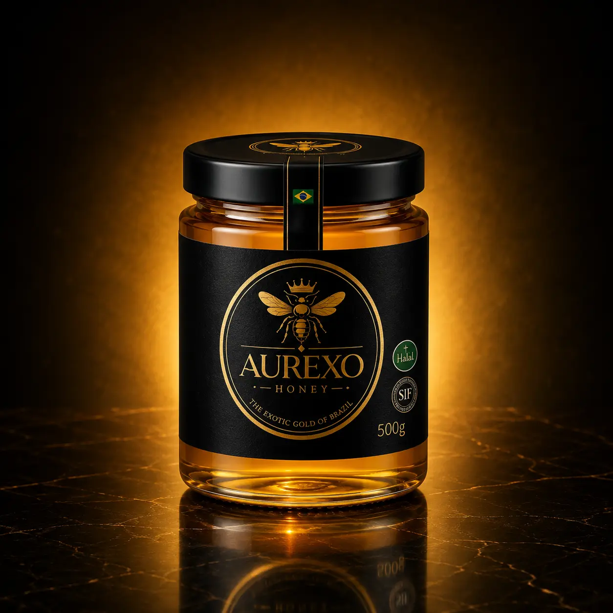 Embalagem AUREXO HONEY 500 g de mel brasileiro